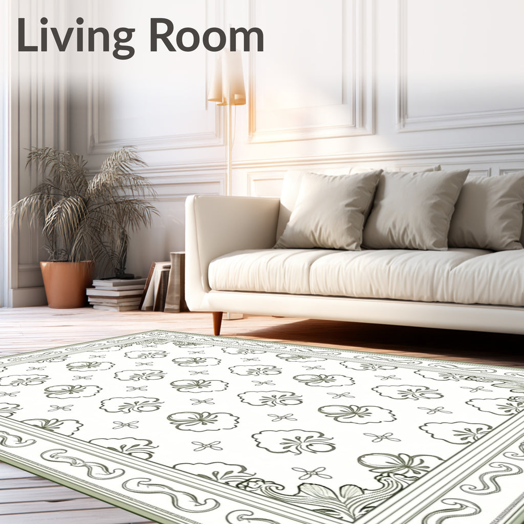 Green Floral Medallion Border Rug