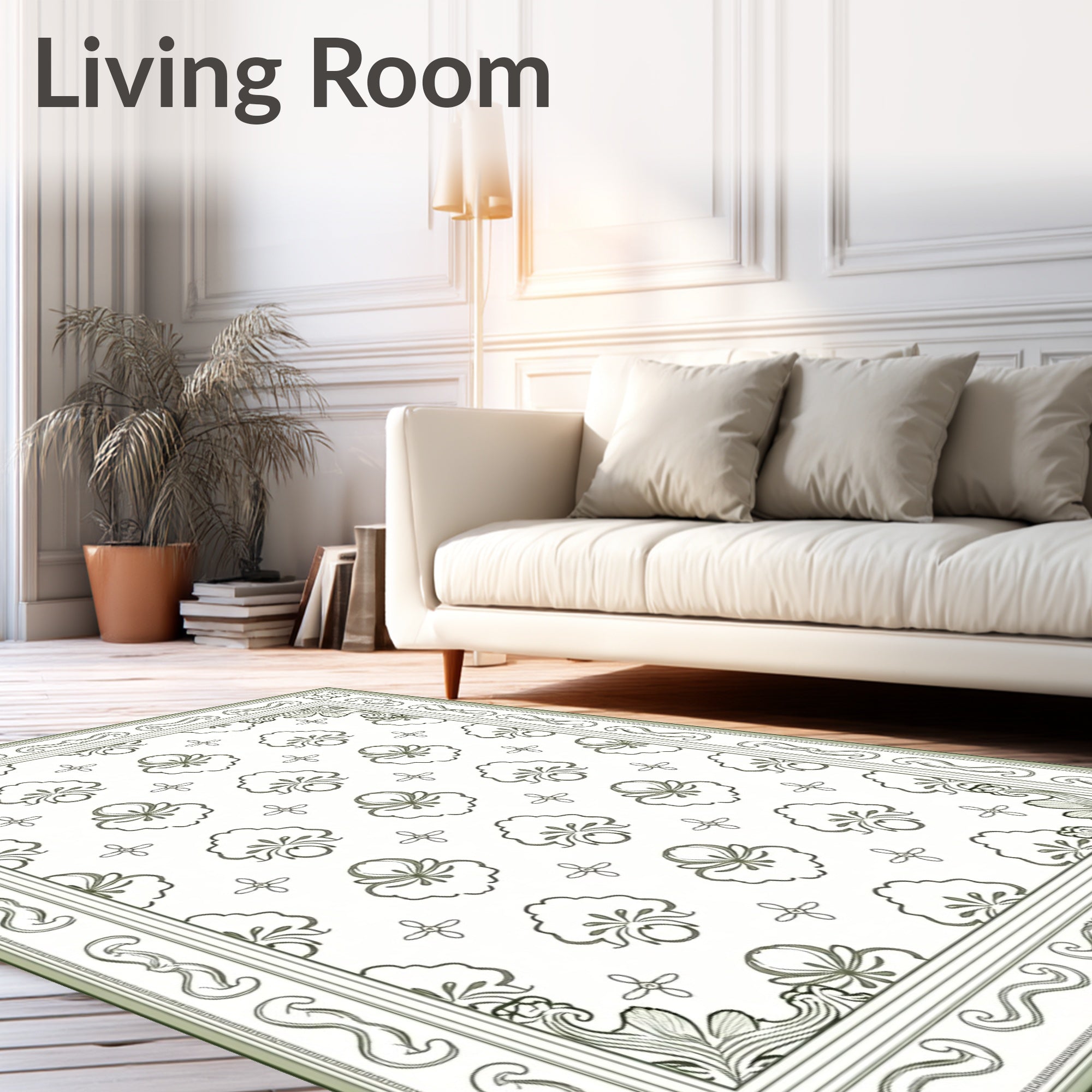 Green Floral Medallion Border Rug