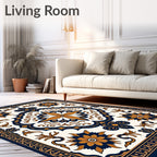 Navy Gold Floral Medallion Mandala Rug