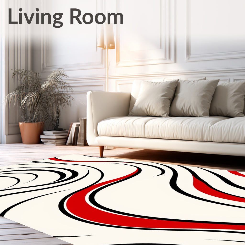 Crimson Black Swirl Flow Rug