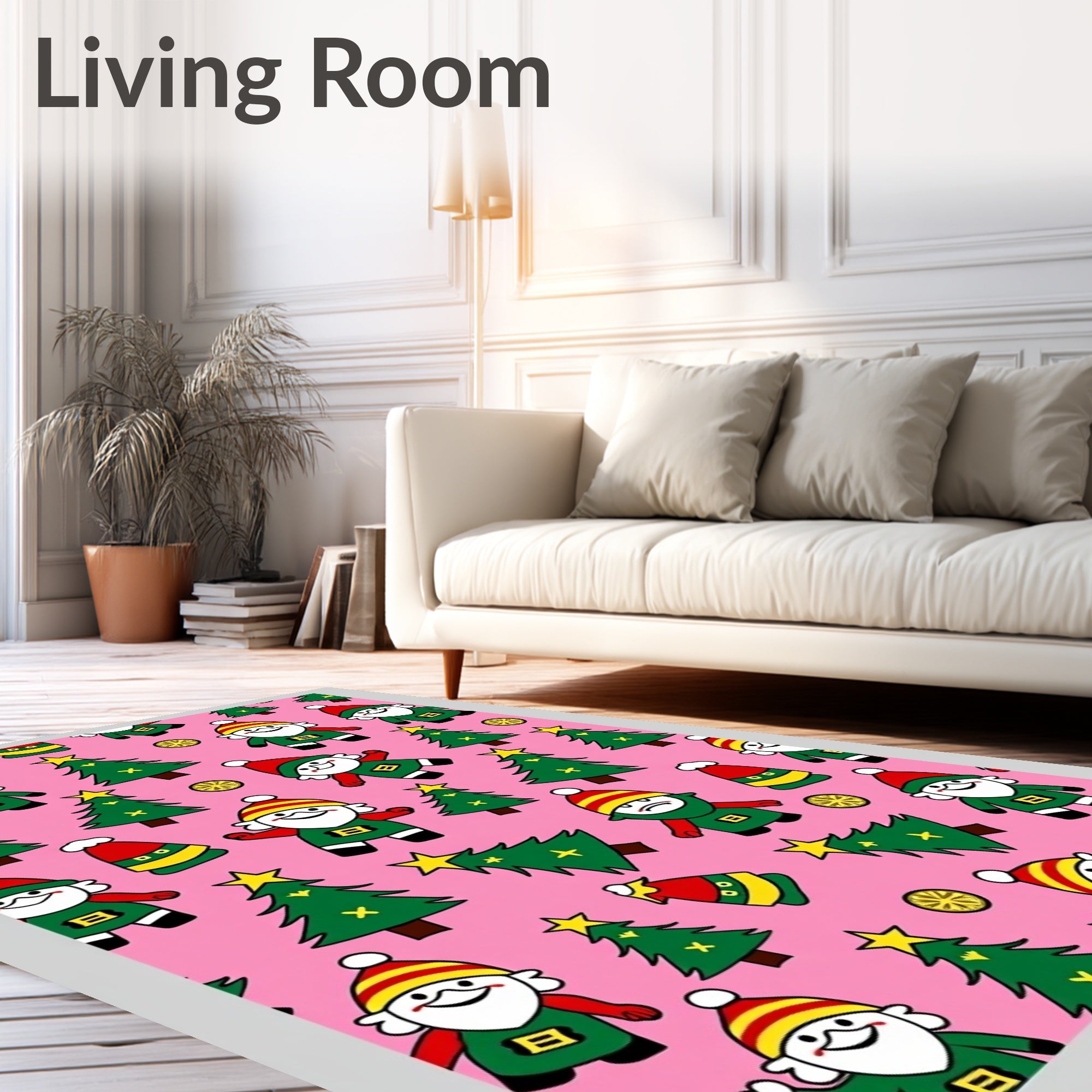 Pink Festive Elf Christmas Tree Repeat Rug