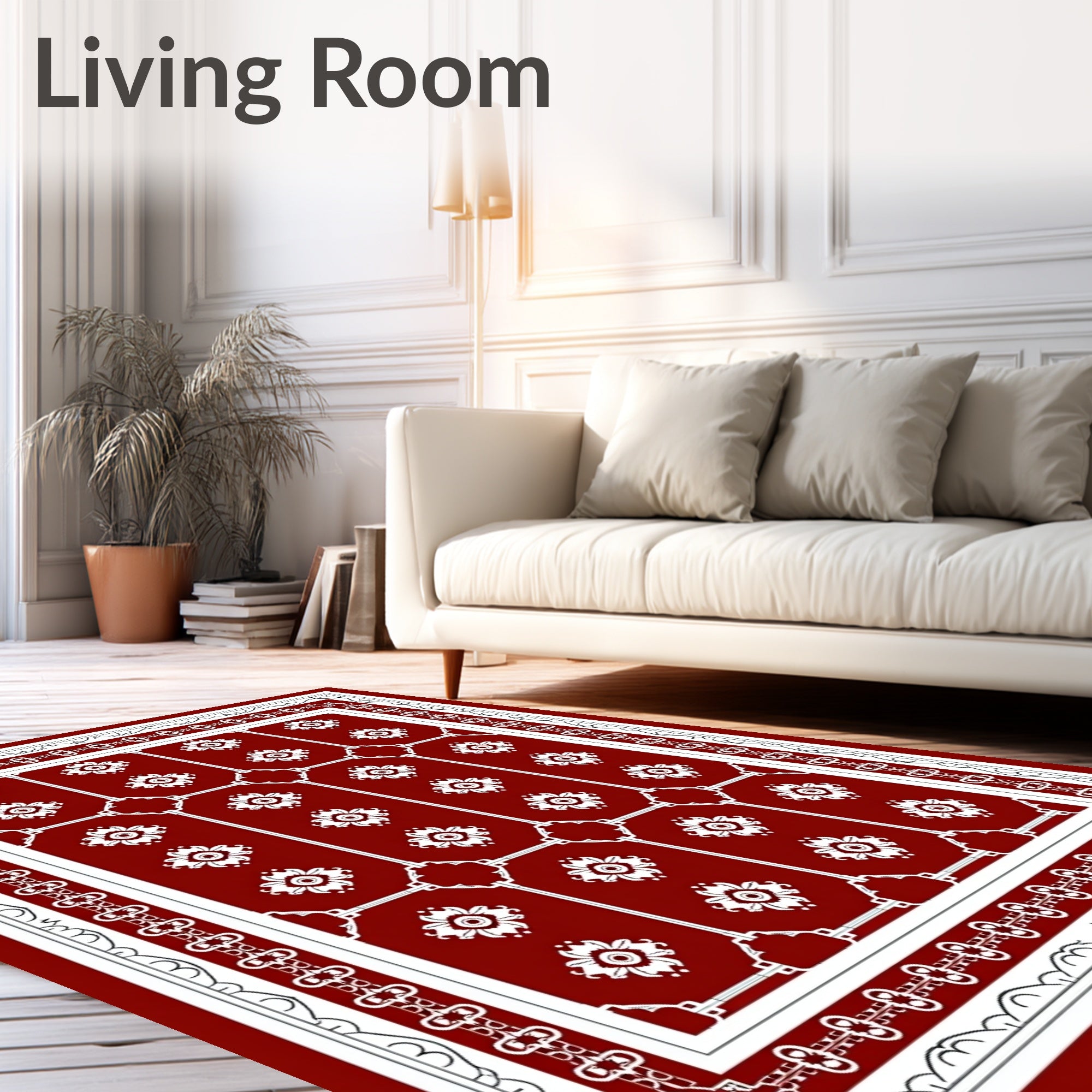 Crimson White Floral Arrangement Rug