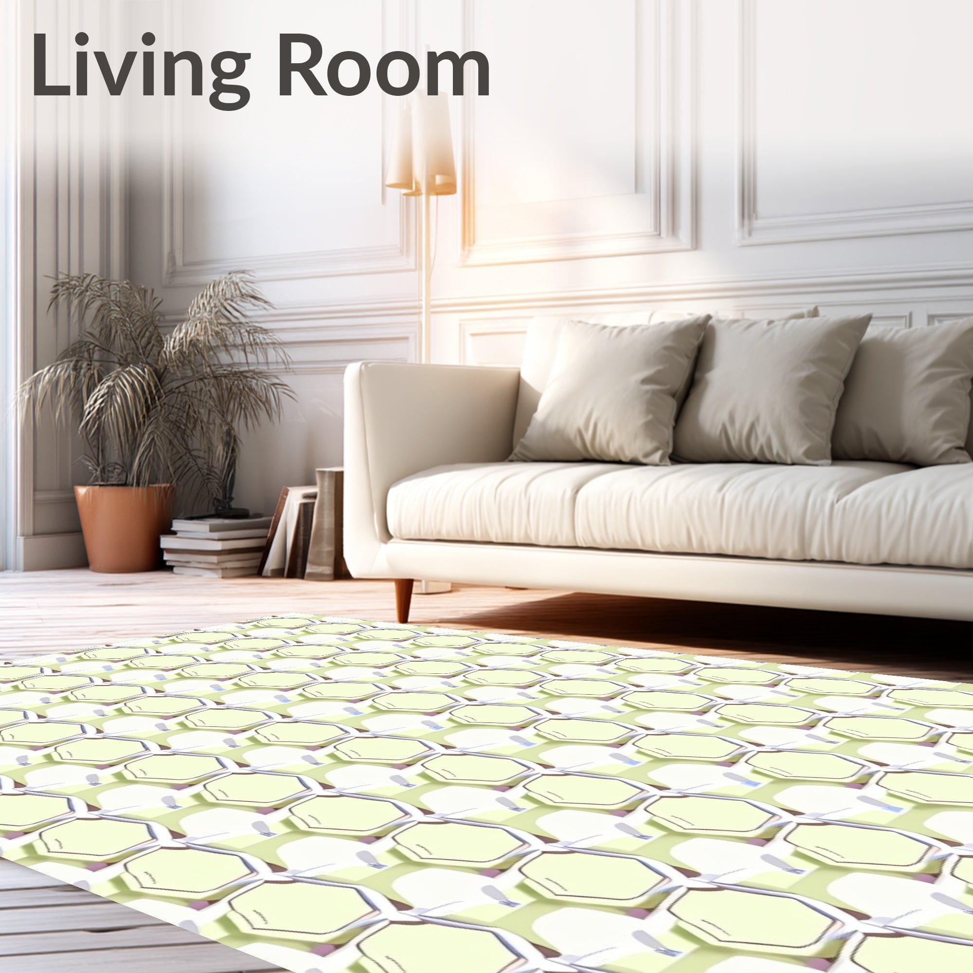 Light Yellow Hexagon Grid Rug