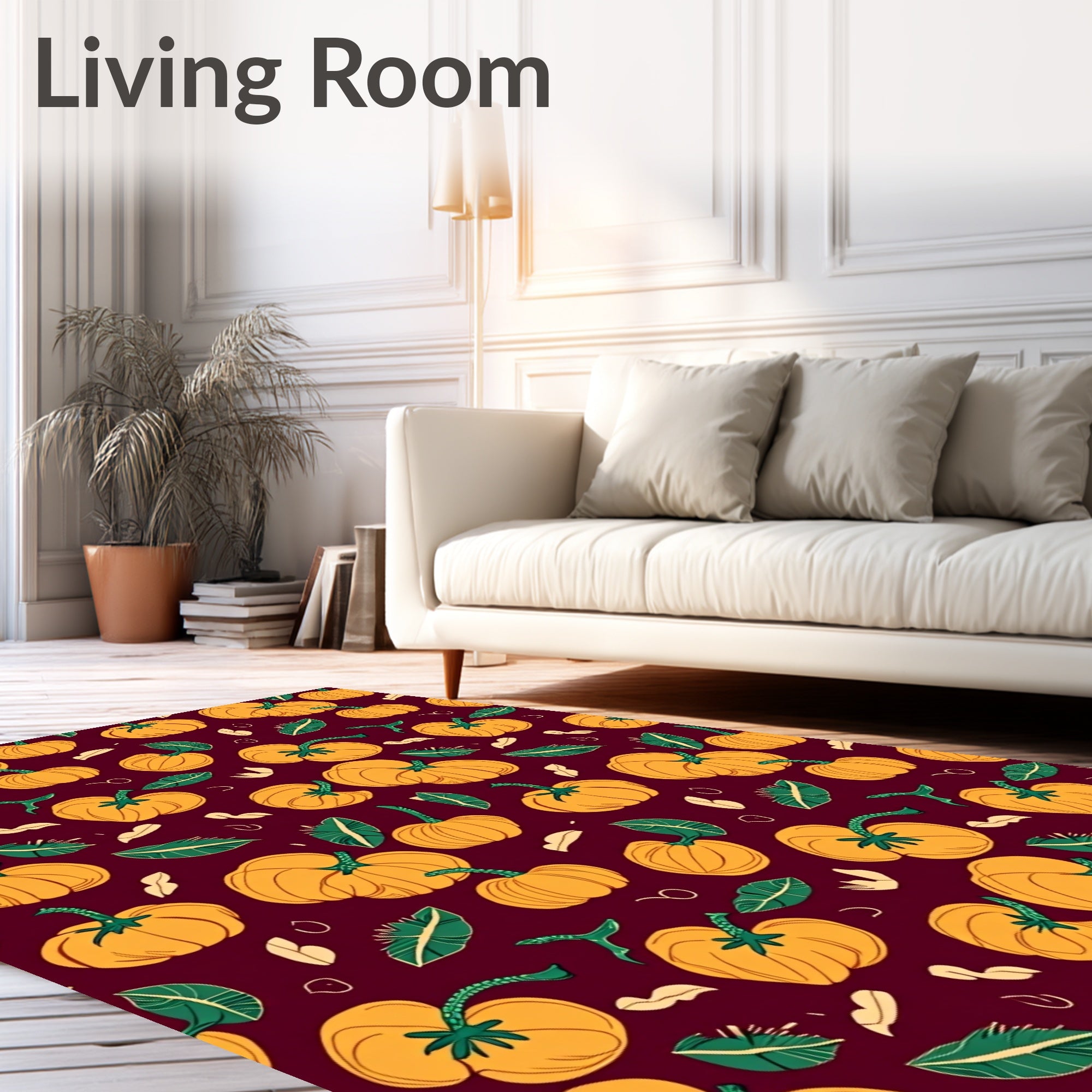 Orange Pumpkin Patch Burgundy Background Rug