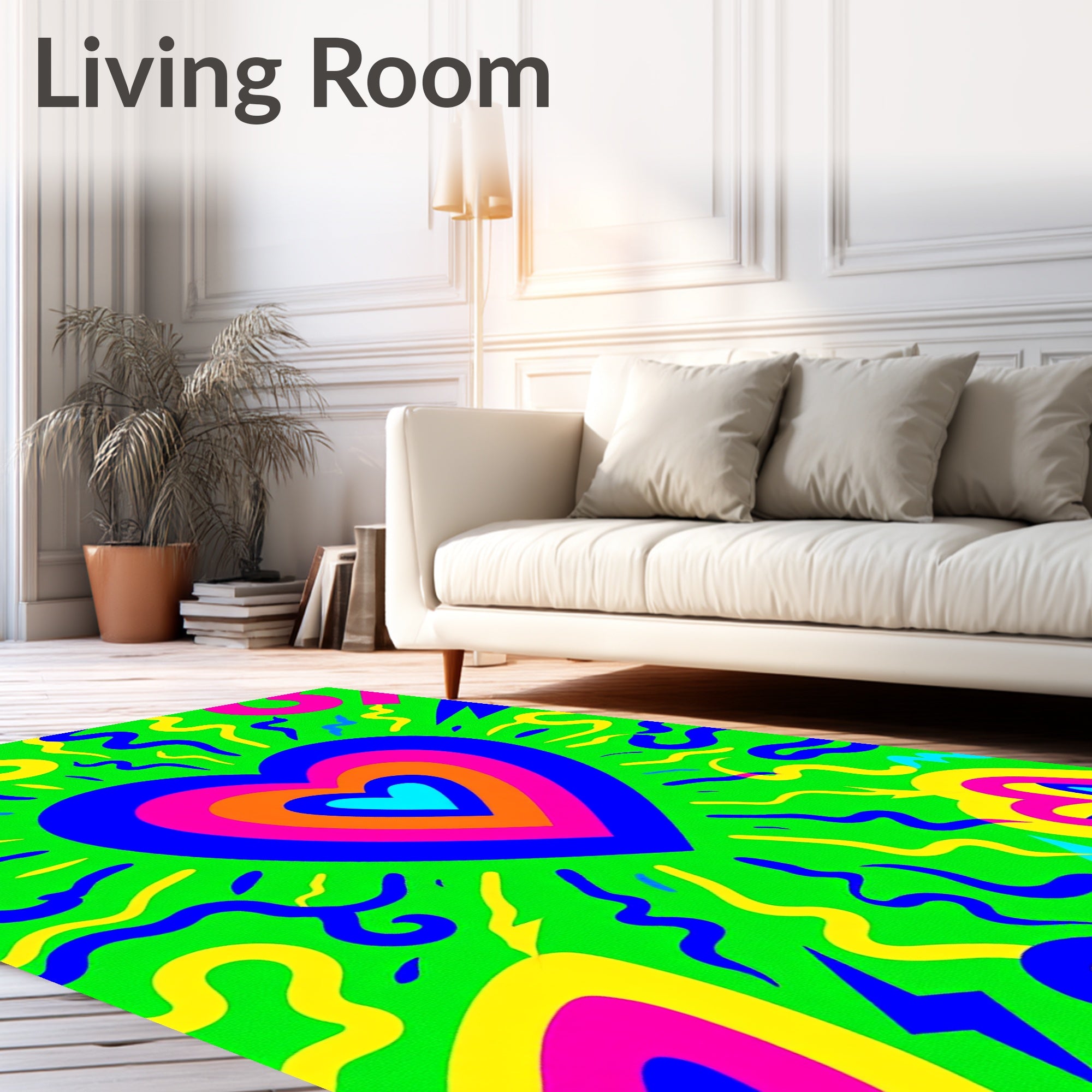 Vibrant Neon Heart Explosion Rug