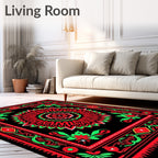 Bold Red Green Floral Mandala Tapestry Rug
