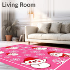 Pink Snowflakes And Jolly Snowmen Rug