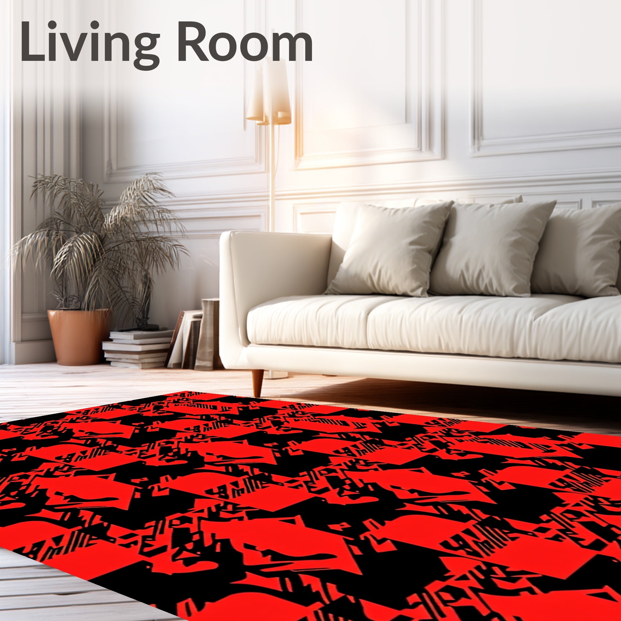 Bold Red Black Glitch Squares Rug