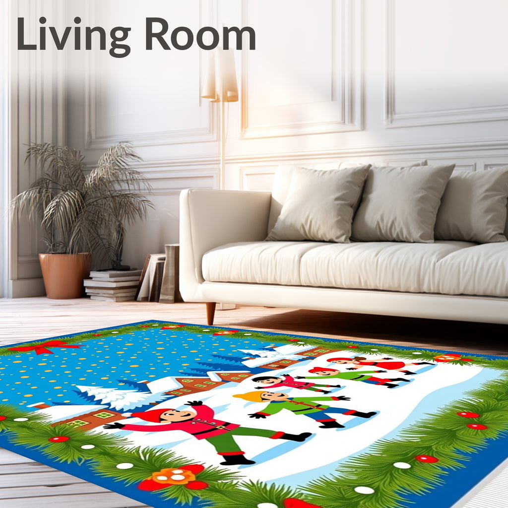 Winter Children Snow Village Garland Rug