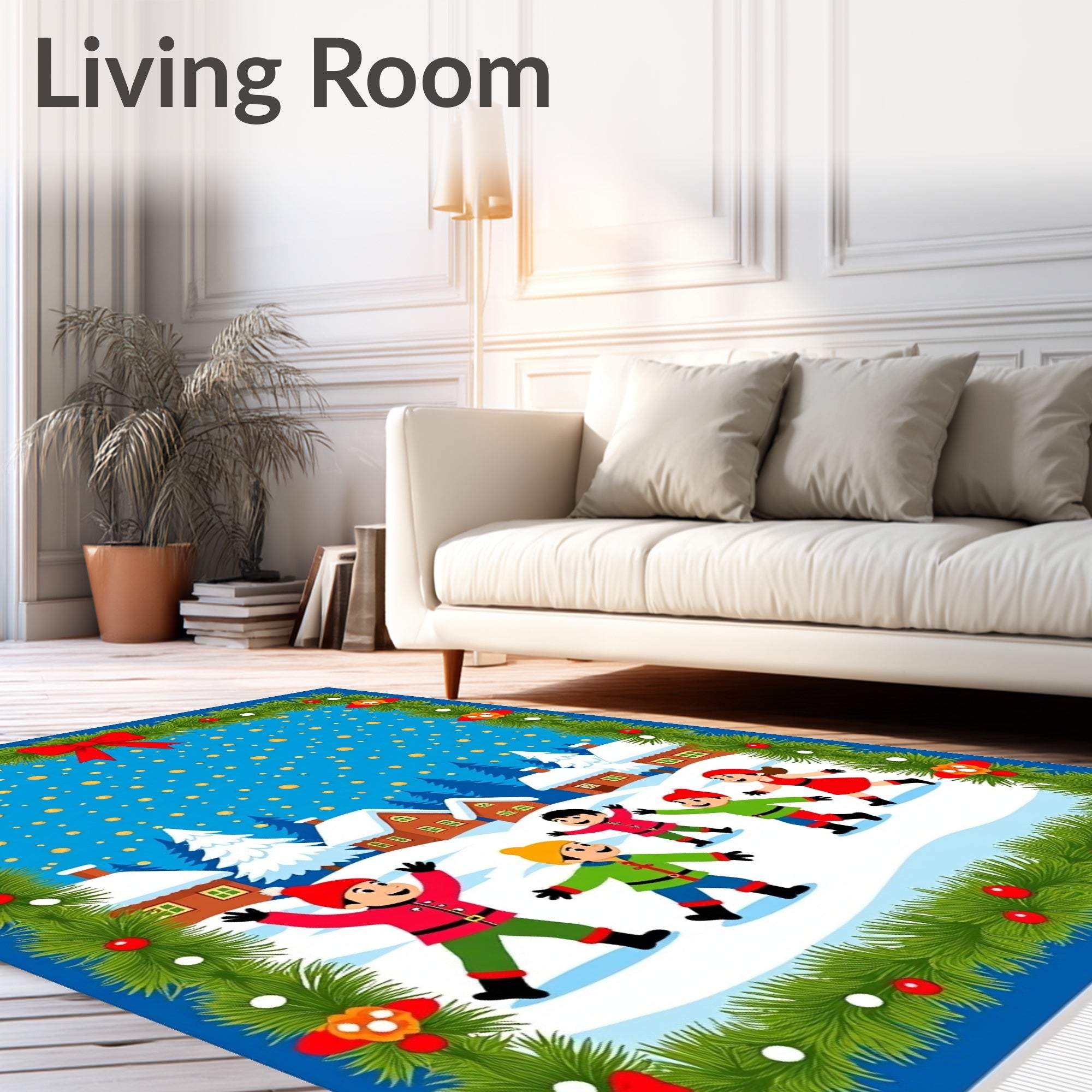 Winter Children Snow Village Garland Rug