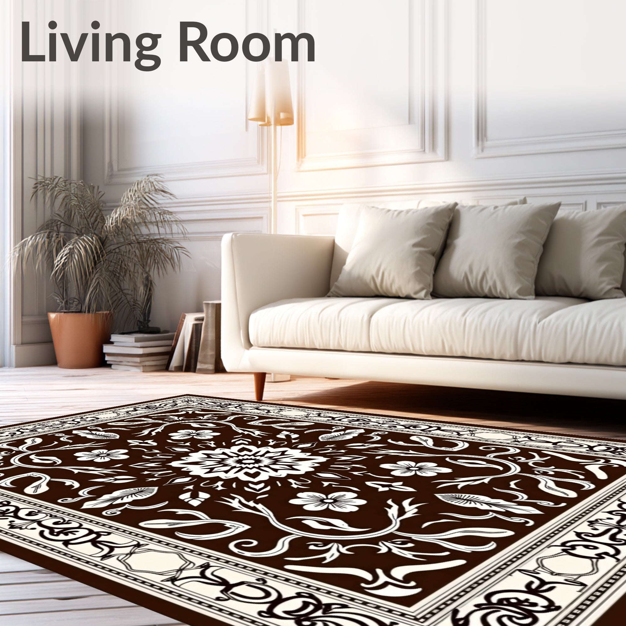 Ivory Floral Scrollwork Medallion Rug