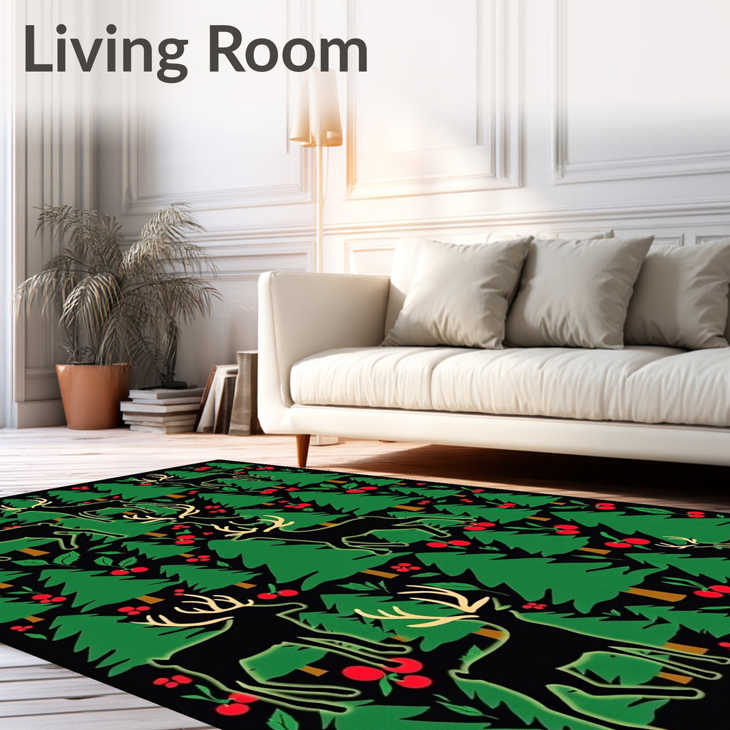 Black Forest Deer Red Berries Rug