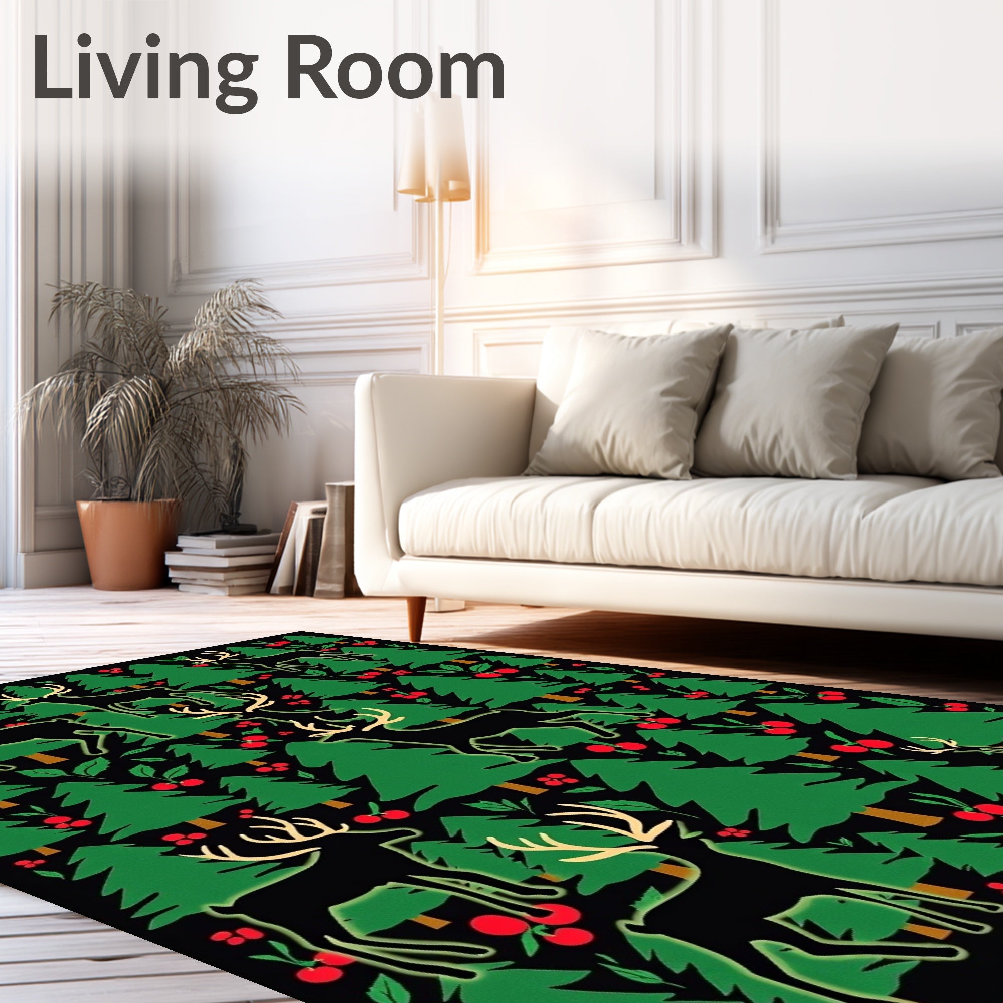 Black Forest Deer Red Berries Rug
