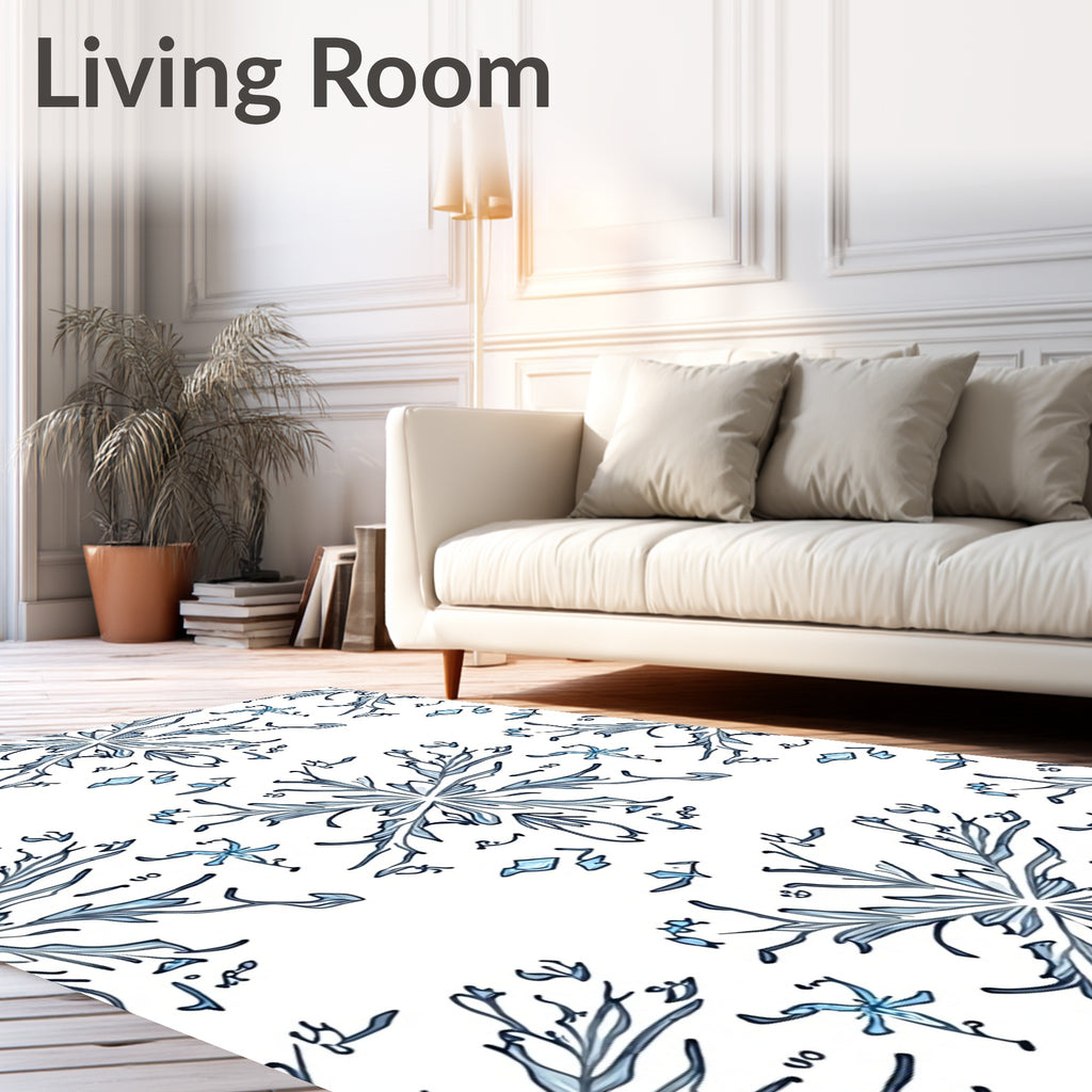 Drawn Blue Snowflake Mandala Art Rug