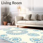 Cream Blue Medallion Floral Accent Rug