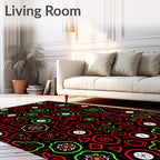 Whimsical Red Green Abstract Shapes Rug
