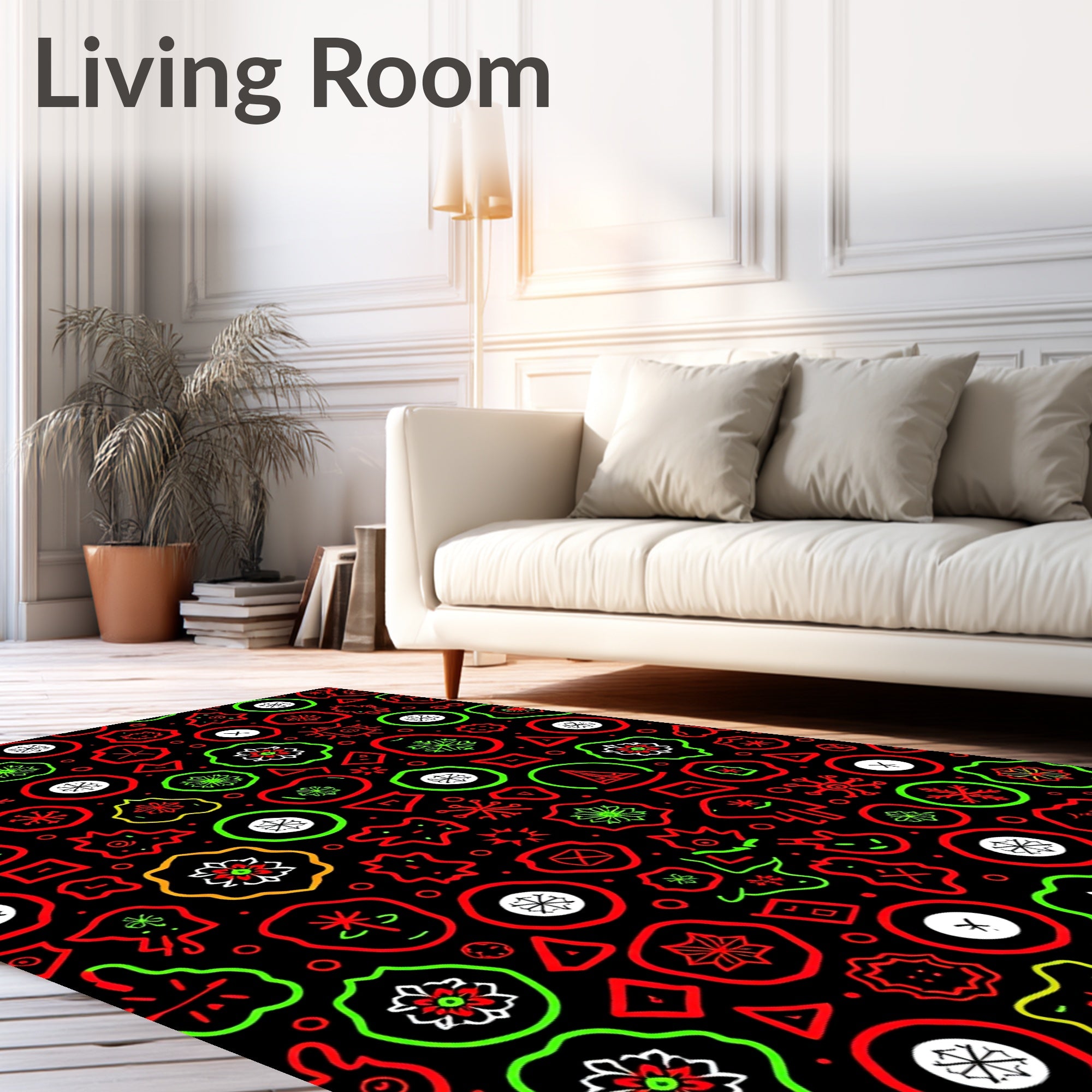 Whimsical Red Green Abstract Shapes Rug