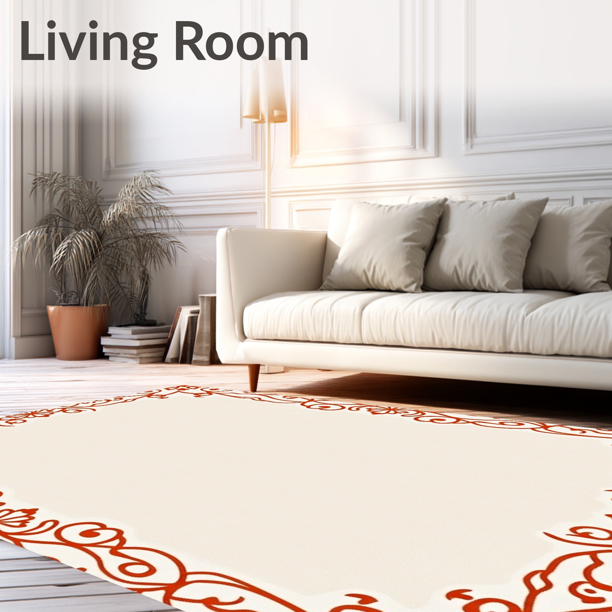 Vibrant Red Arabesque Floral Border Rug