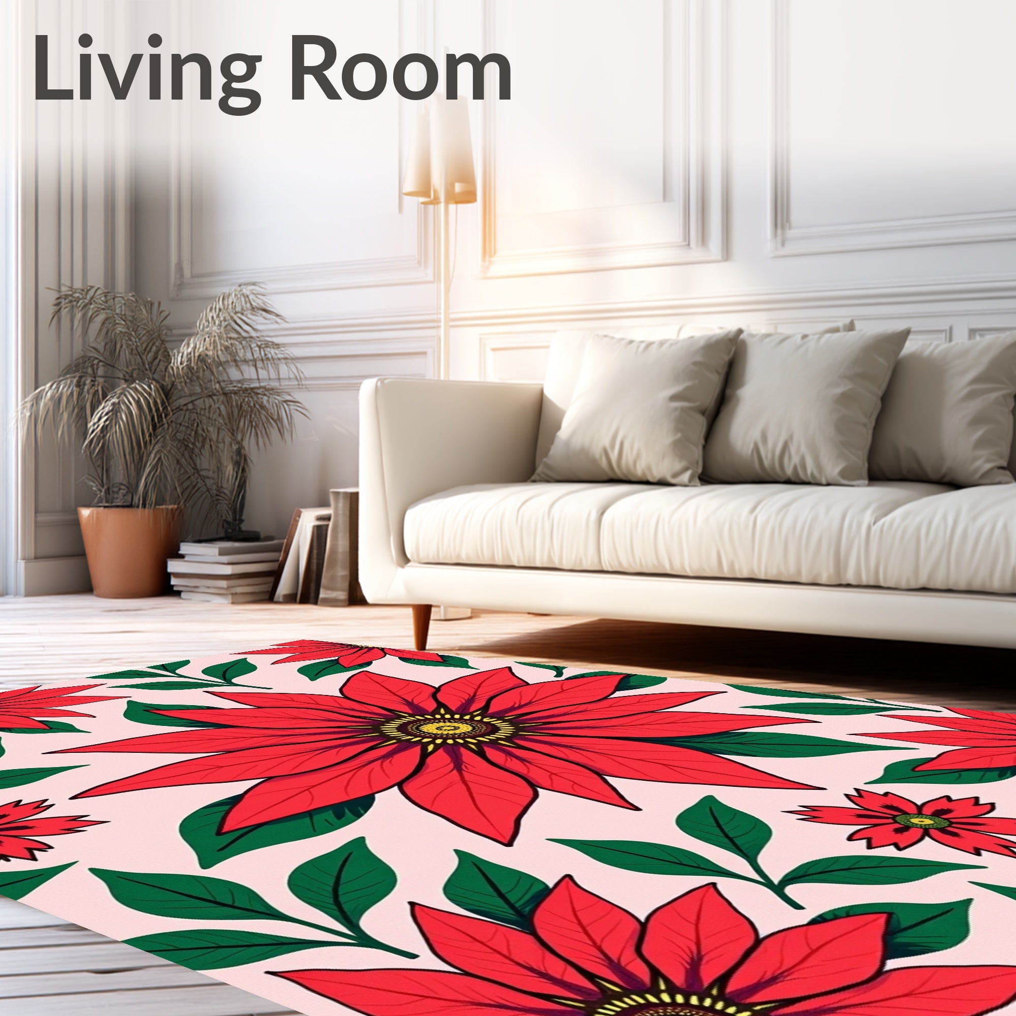 Bold Red Poinsettia Garden Background Rug