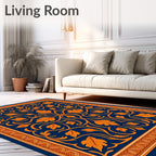 Golden Leaf Scrollwork Navy Rug
