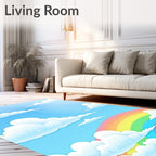 Whimsical Rainbow Sky With Clouds Rug