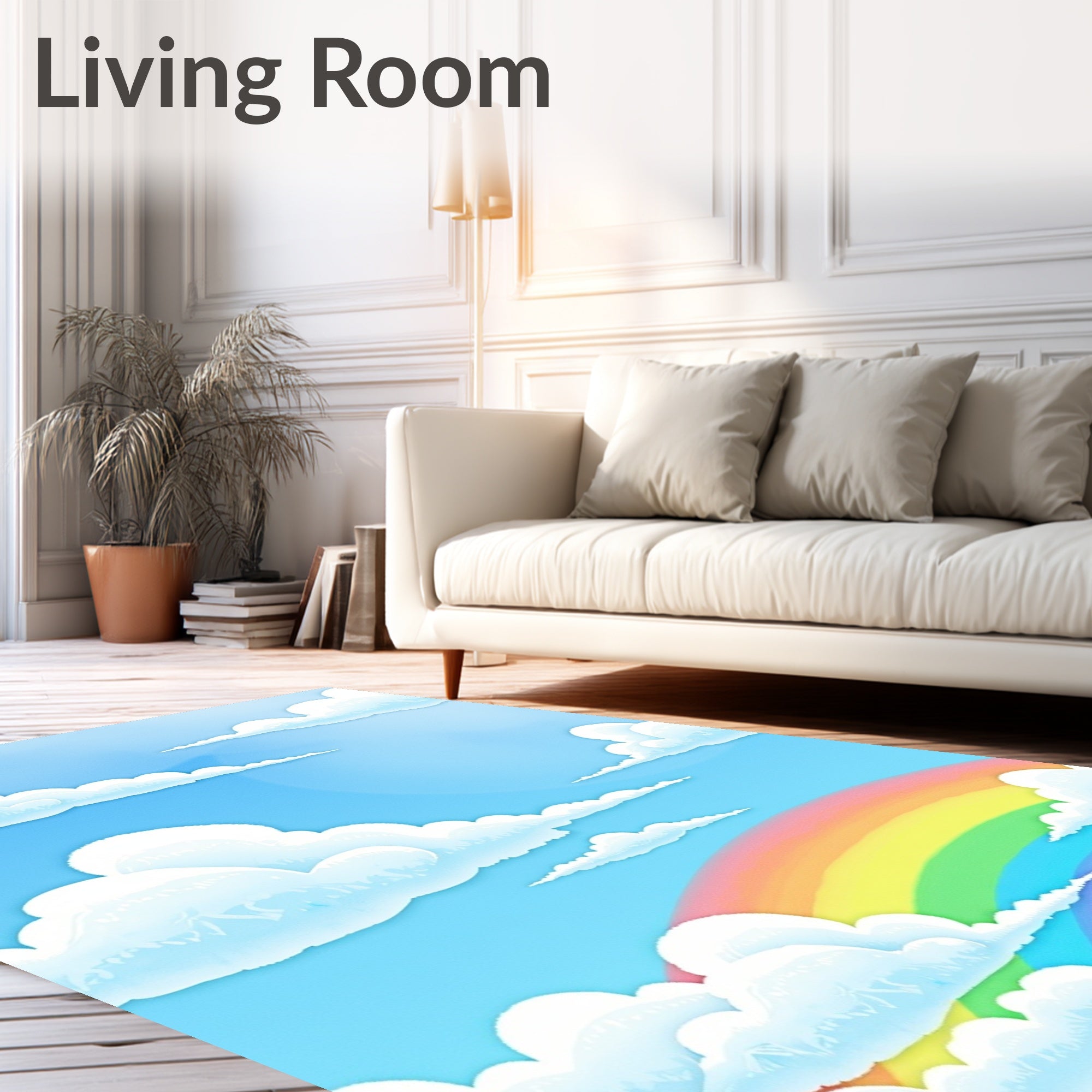 Whimsical Rainbow Sky With Clouds Rug