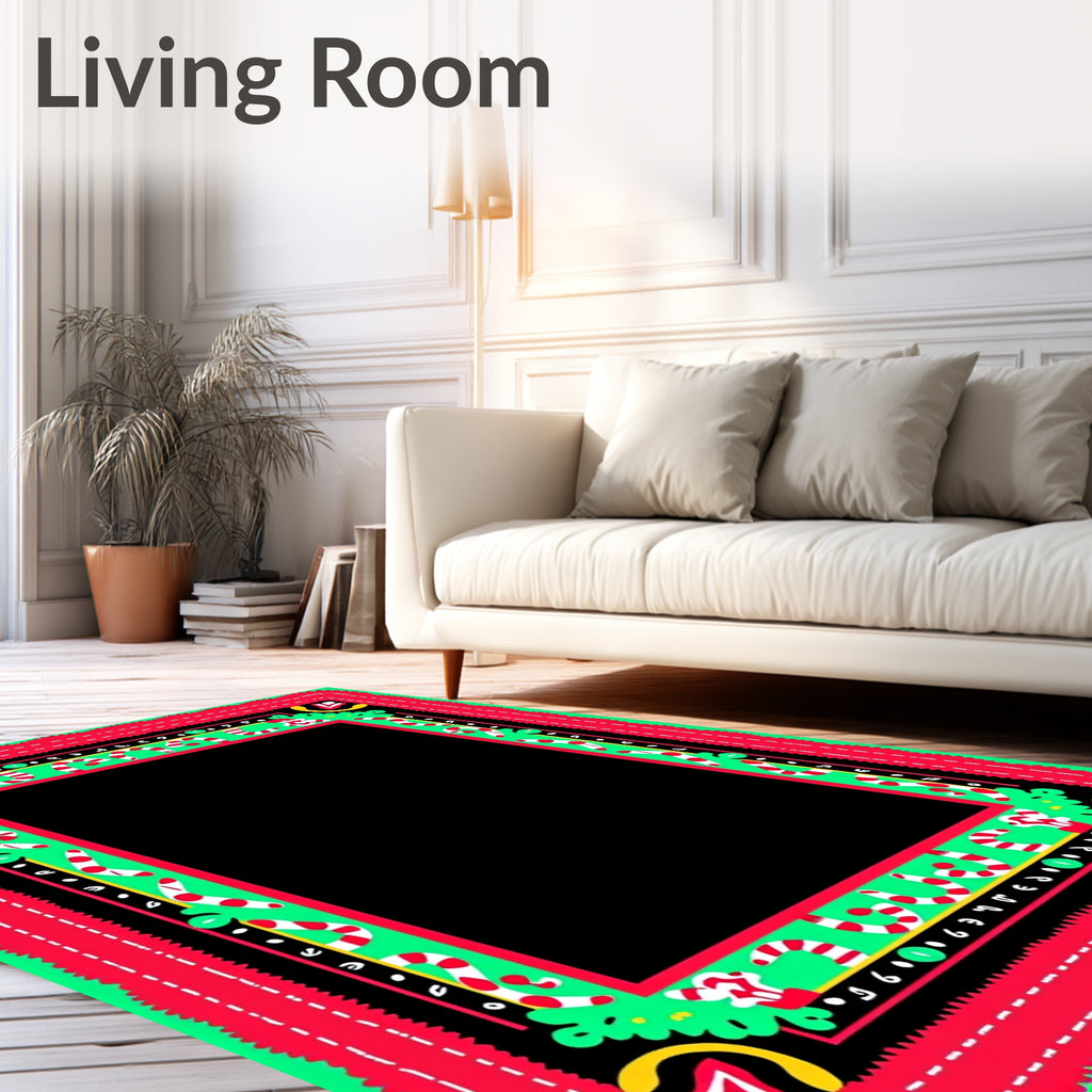 Vibrant Red Green Candy Cane Border Rug