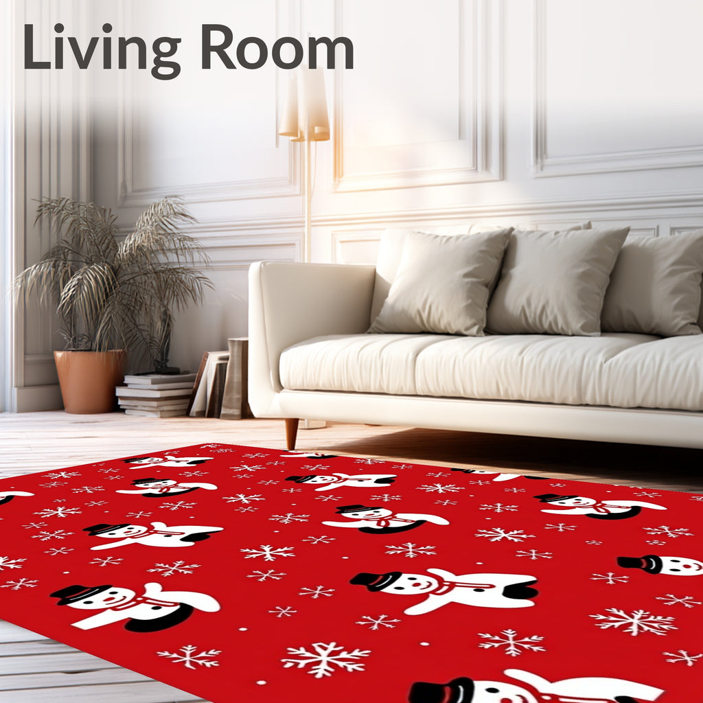 Whimsical Snowman Red Snowflake Field Rug