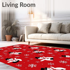 Whimsical Snowman Red Snowflake Field Rug