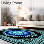 Electric Blue Medallion Black Border Rug