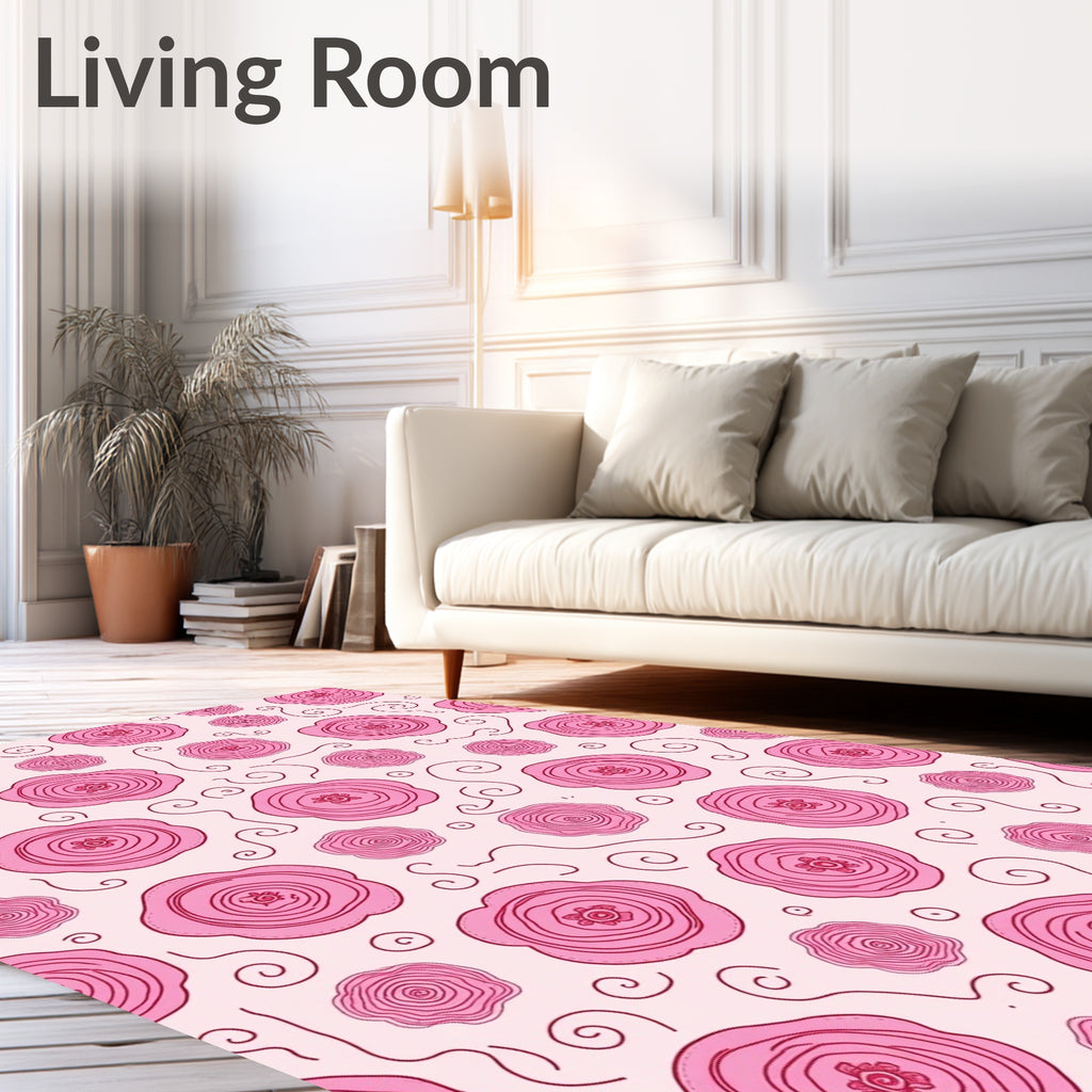 Whimsical Pink Floral Swirl Rug