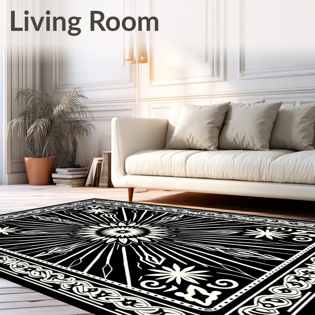 Bold Black White Abstract Starburst Rug