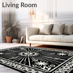 Bold Black White Abstract Starburst Rug