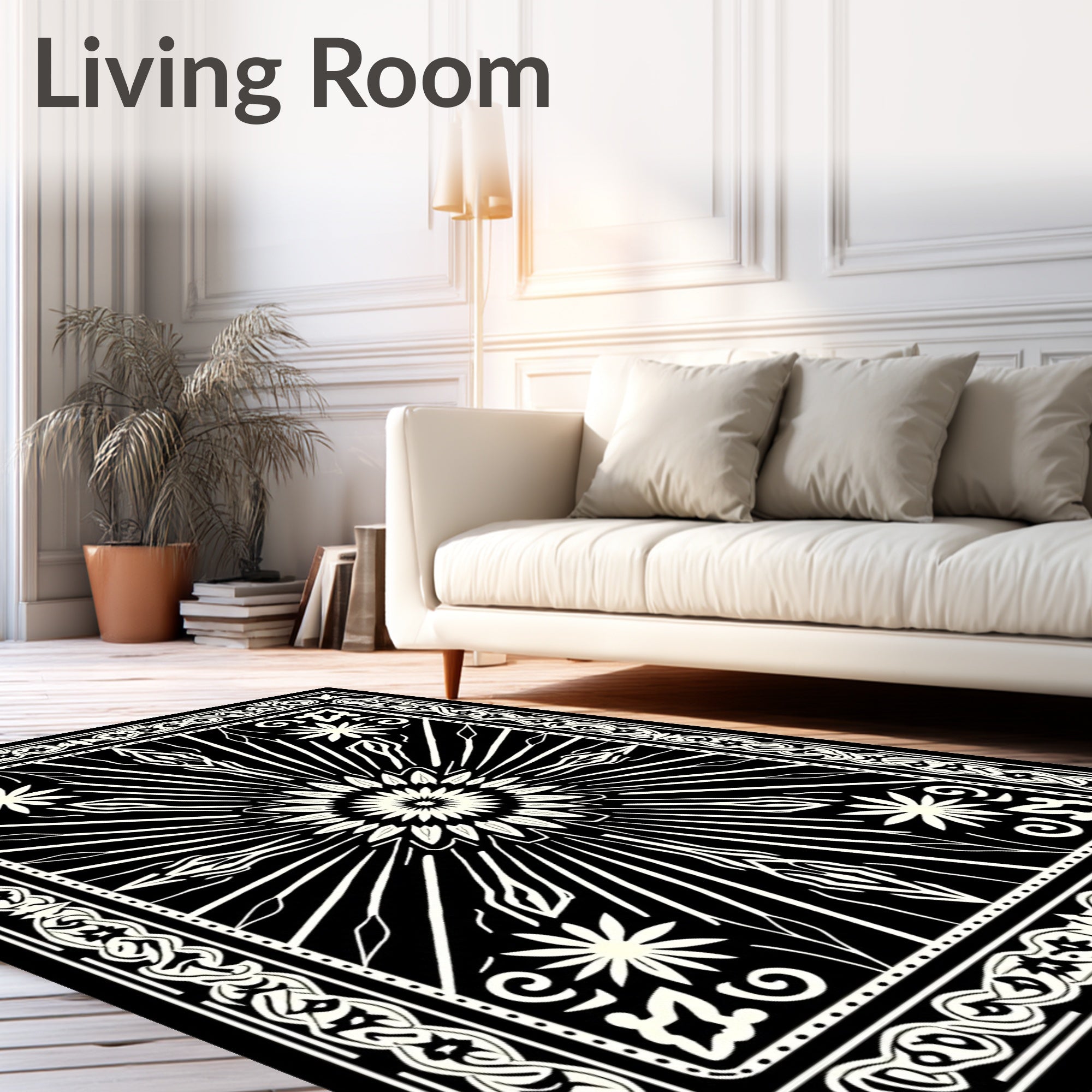 Bold Black White Abstract Starburst Rug