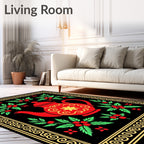 Red Teapot Folk Art Floral Arrangement Rug