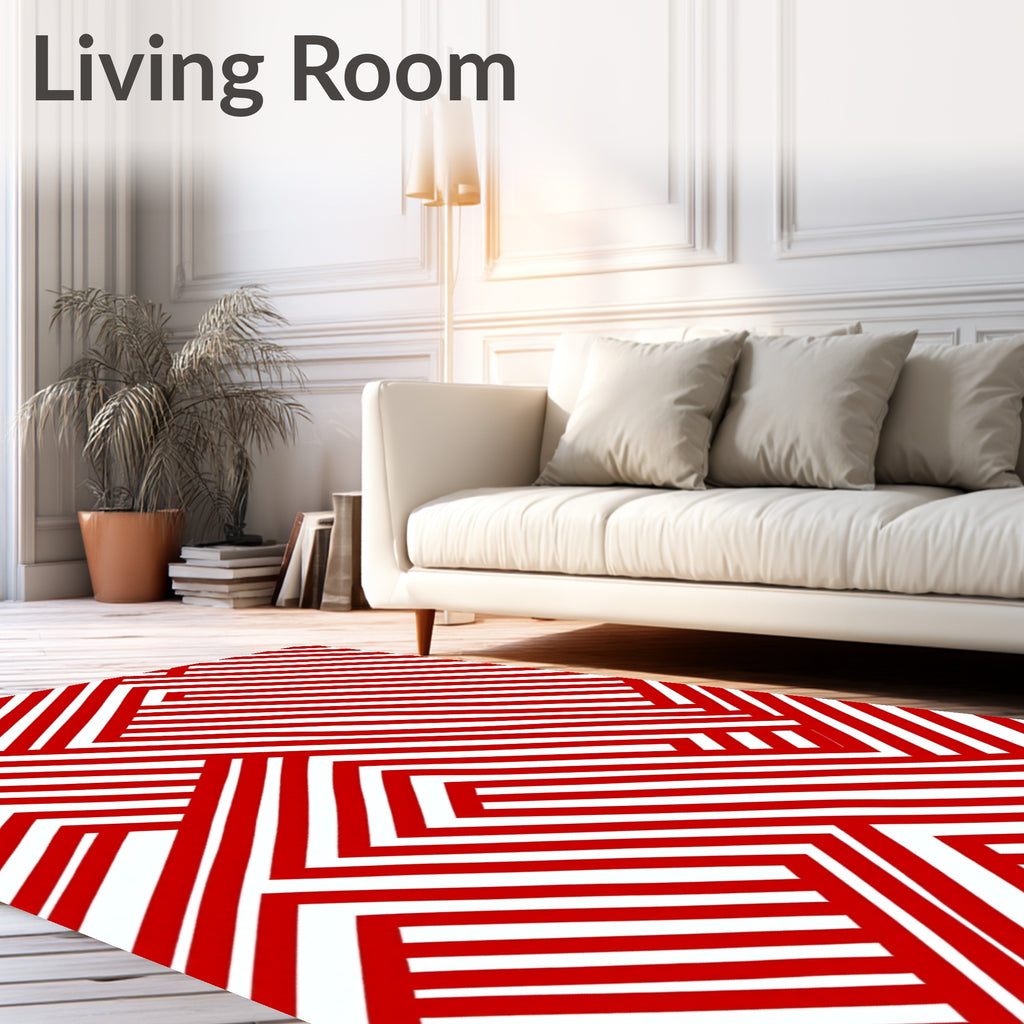 Crimson White Interlocking Geometric Rug