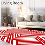 Crimson White Interlocking Geometric Rug