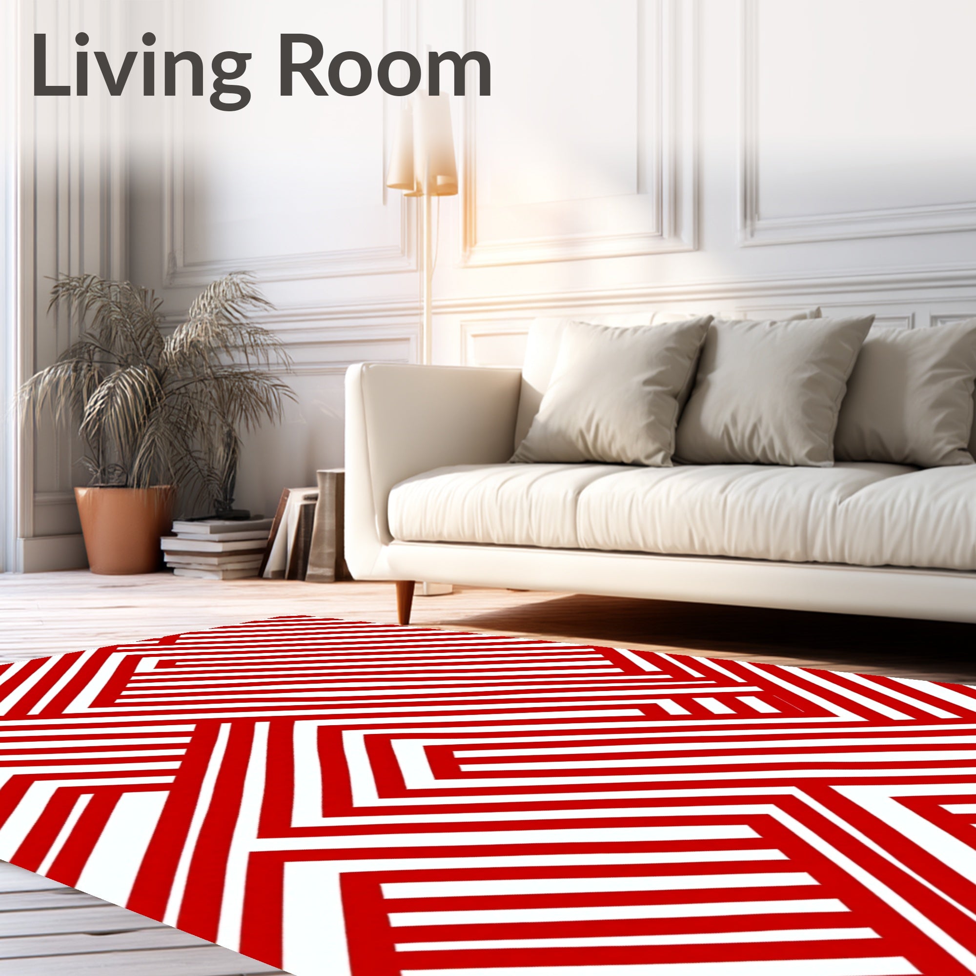 Crimson White Interlocking Geometric Rug
