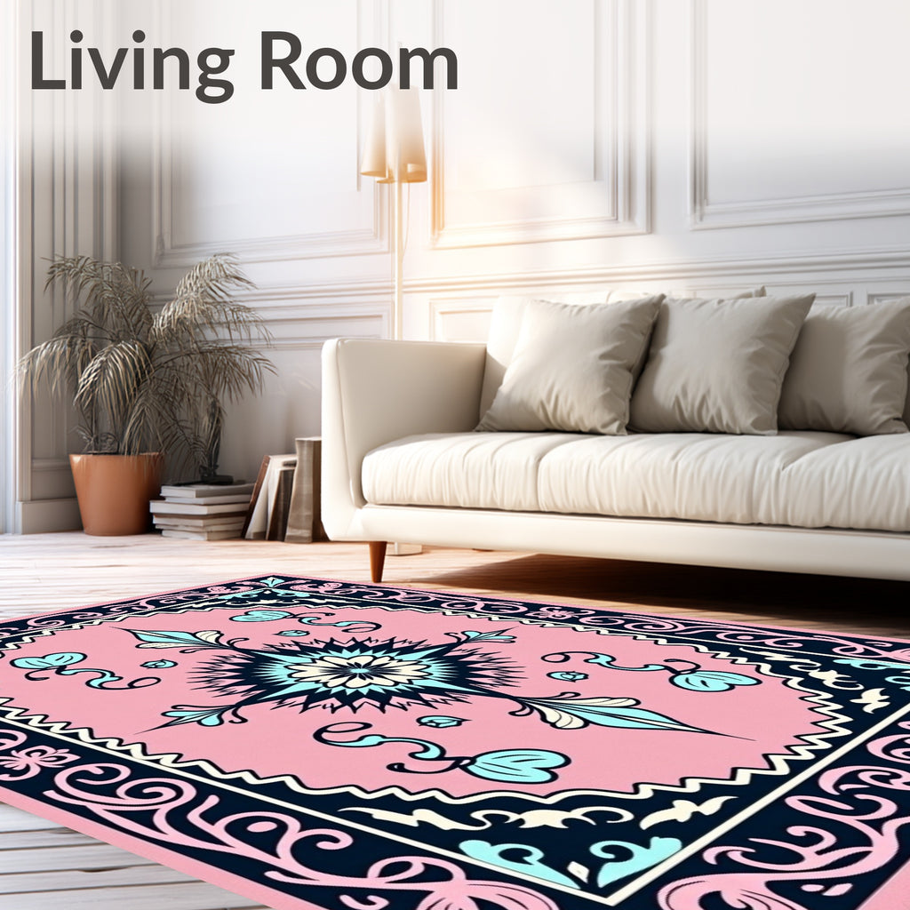 Pink Turquoise Starburst Floral Medallion Rug