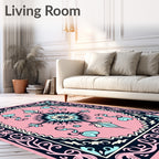 Pink Turquoise Starburst Floral Medallion Rug