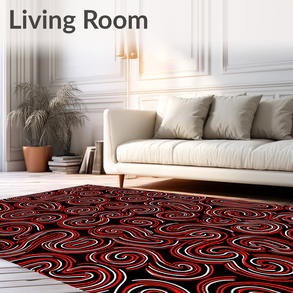 Bold Red Swirls Abstract Harmony Rug