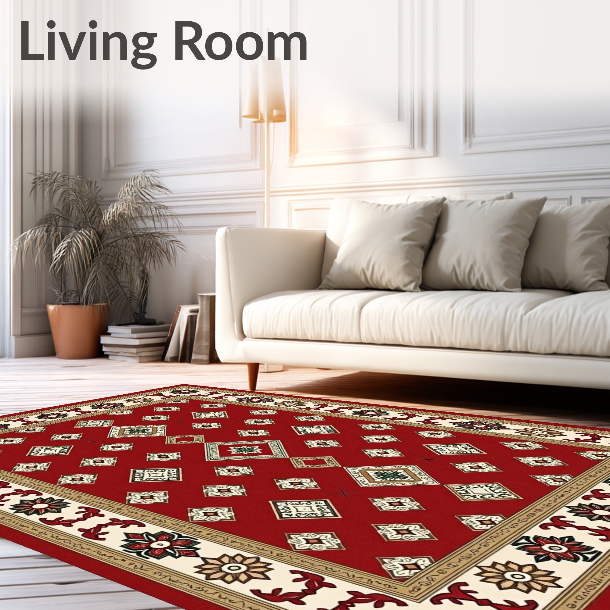 Crimson Diamond Medallion Bordered Rug