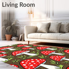 Red Mushroom Forest Whimsical Woodland Scene Rug