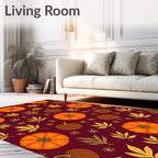 Orange Pumpkin Autumn Leaf Burgundy Rug