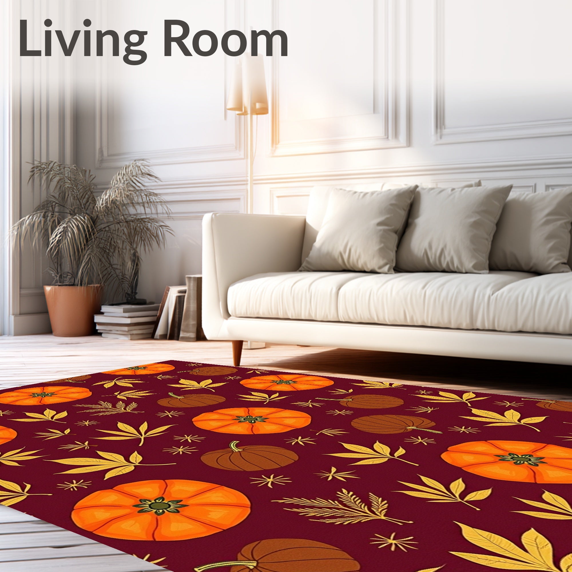 Orange Pumpkin Autumn Leaf Burgundy Rug