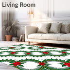 Green Holly Red Berry Wreath Circular Rug
