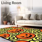 Spooky Orange Pumpkin Swirl Yellow Rug