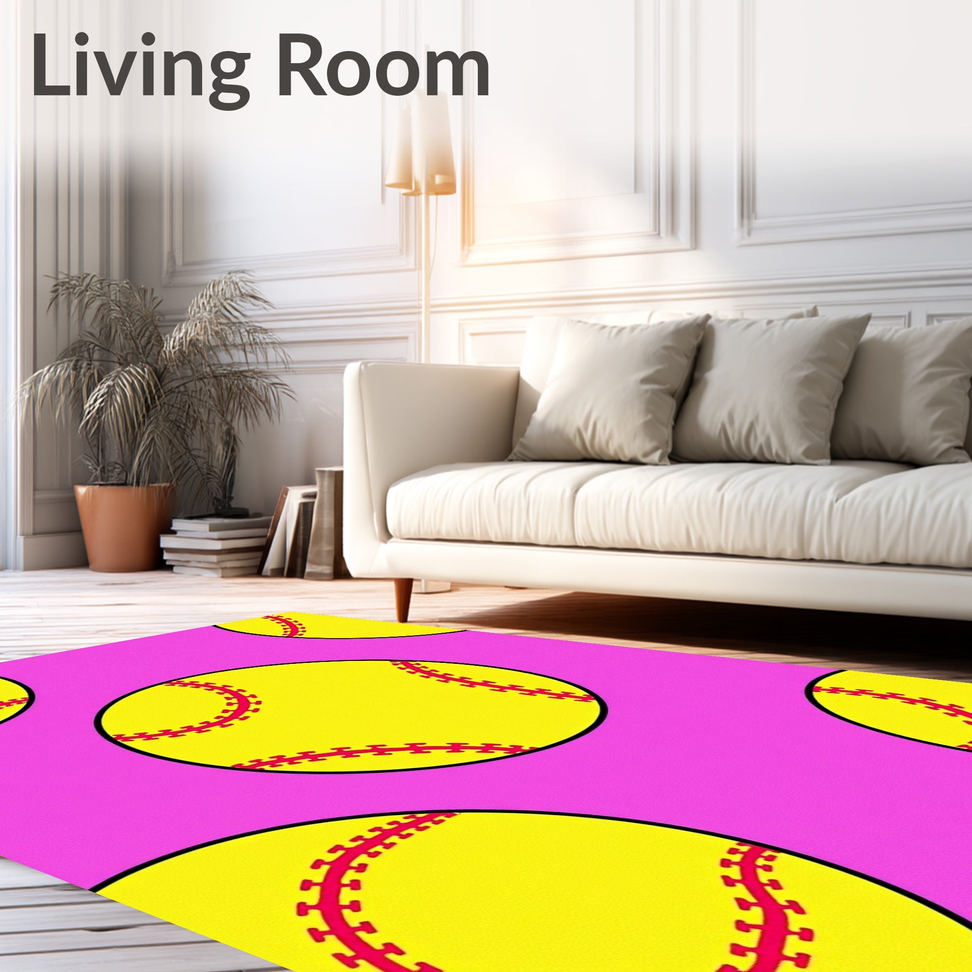 Bright Yellow Softball Stitch Repeat Rug