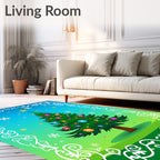 Festive Evergreen Christmas Tree Snowflakes Rug