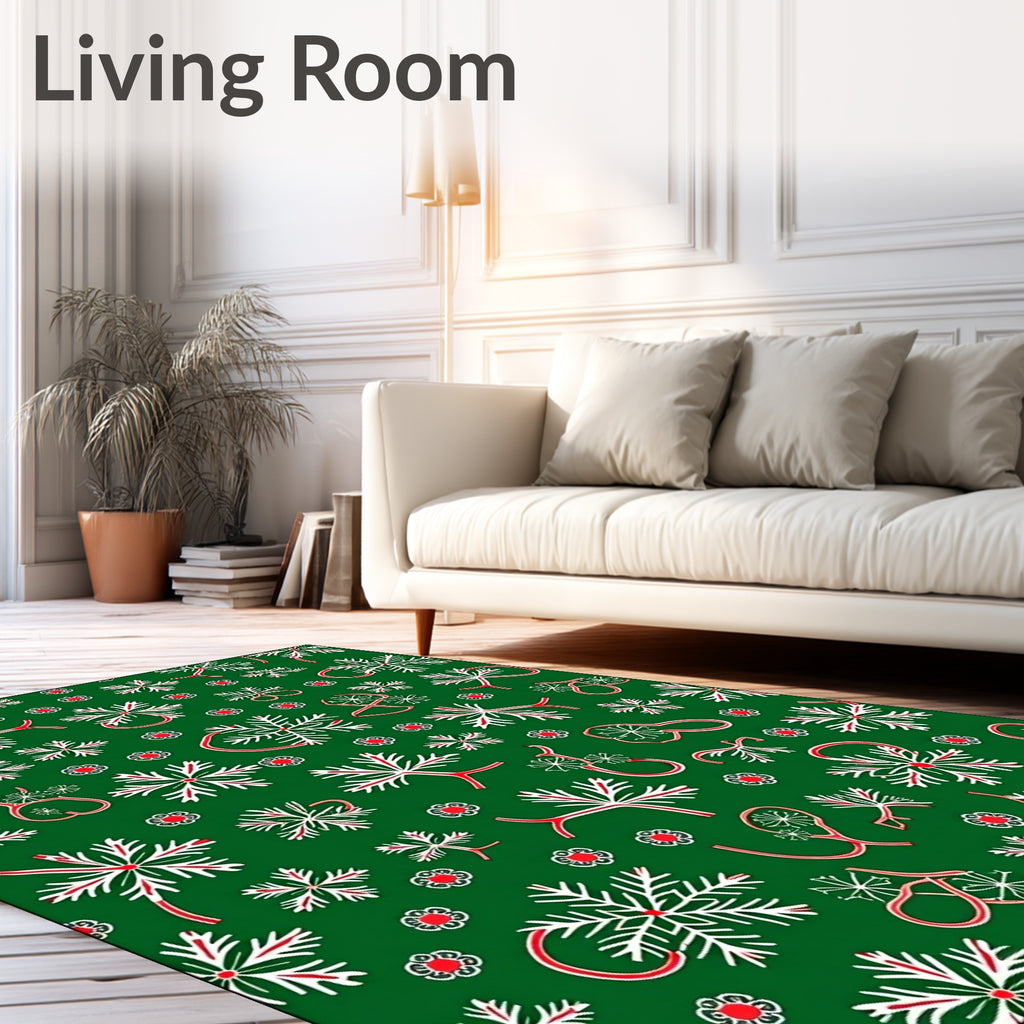 Green Red White Snowflake Garland Rug